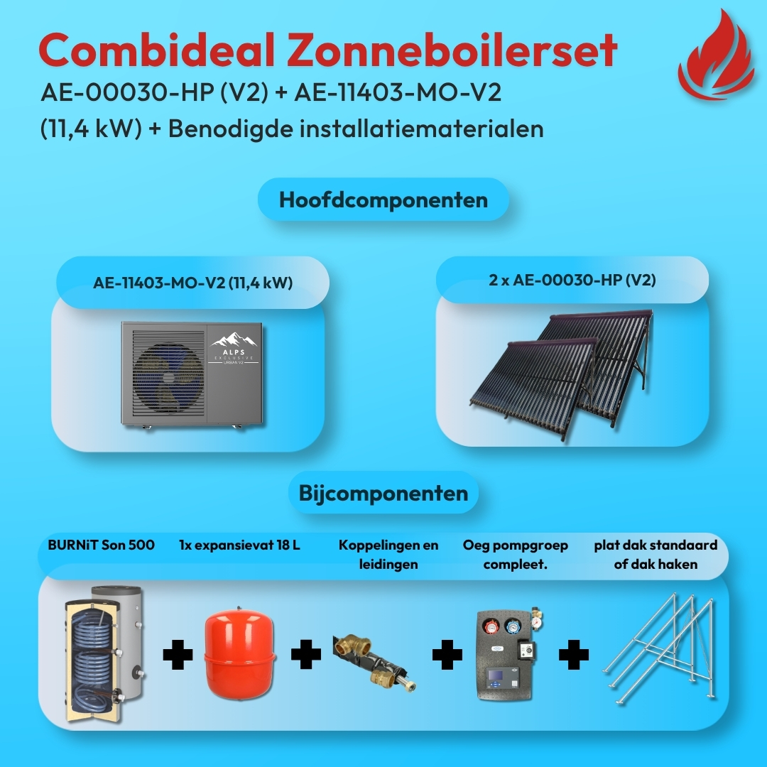 Complete zonneboilerset 2x 30HP 500L + ALPS EXCLUSIVE AE-11403-MO-V2 (11,4 kW)