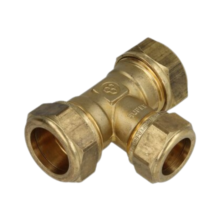 OEG 802016314 - Messing knelkoppeling verloop T-stuk (22 mm x 15 mm x 22 mm)
